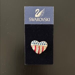 Swarovski Heart Brooch with Red, Blue, and Silver Crystals